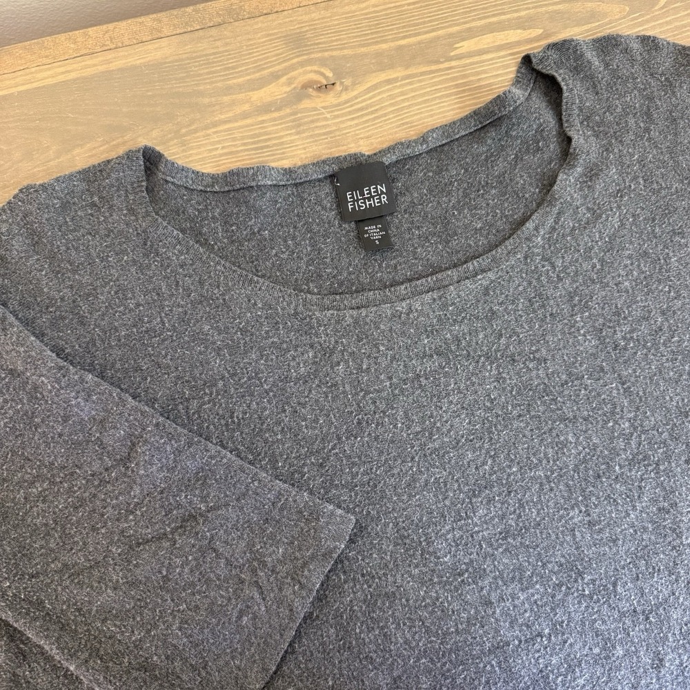Eileen Fisher Womens Small Grey Oversized Short Sleeve Tunic Jersey Knit Sweater